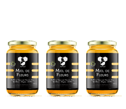 Coffret "accro au miel" composé de 3 pots de miel en 500g